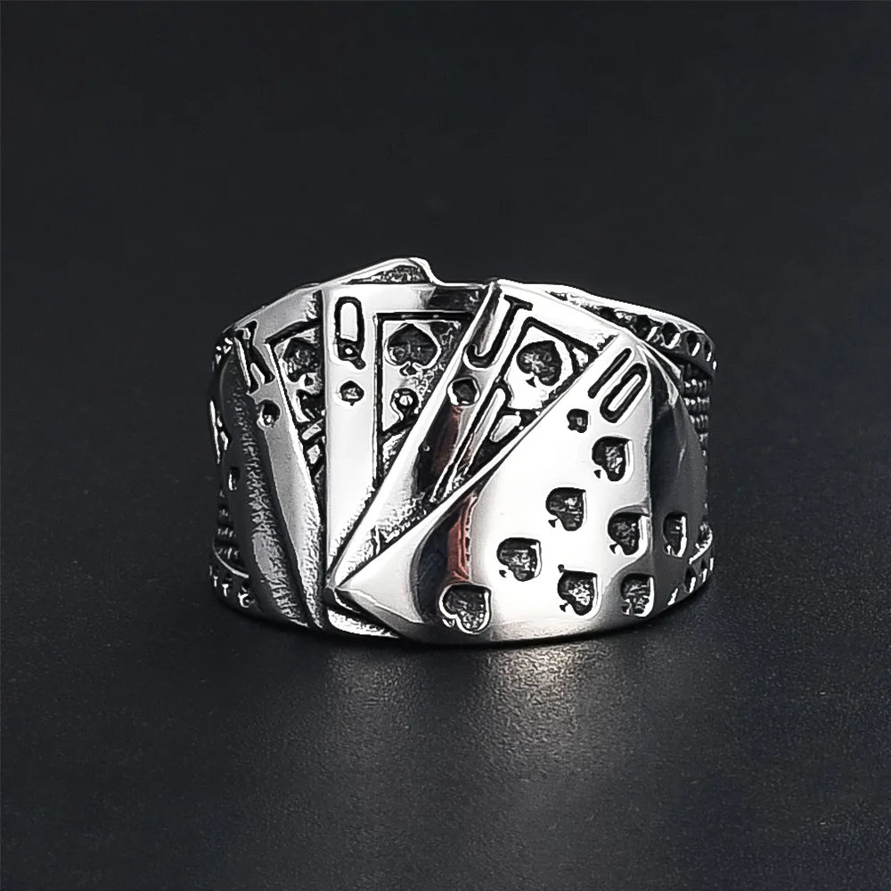 Playing cards ring stainless steel poker jewelry for men