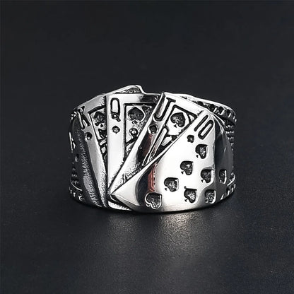 Playing cards ring stainless steel poker jewelry for men
