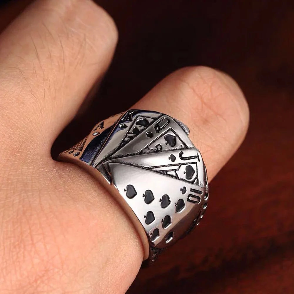 Poker player statement ring stainless steel playing cards ring