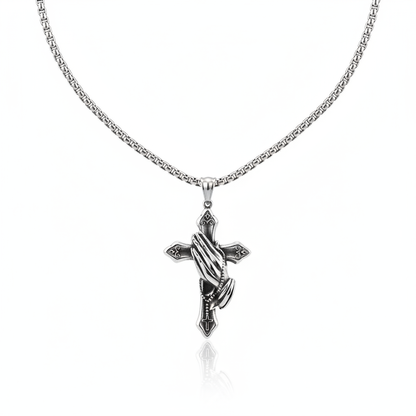 Praying hands cross pendant necklace made from stainless steel