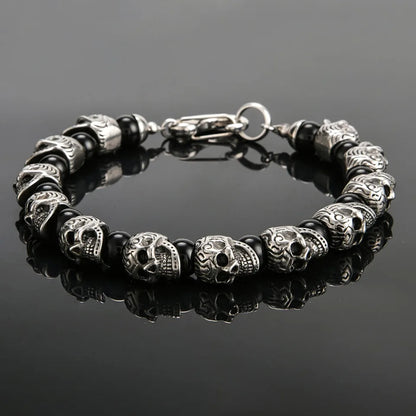 punk skull bead bracelet for men stainless steel