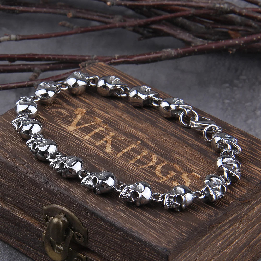 punk skull link bracelet stainless steel for men