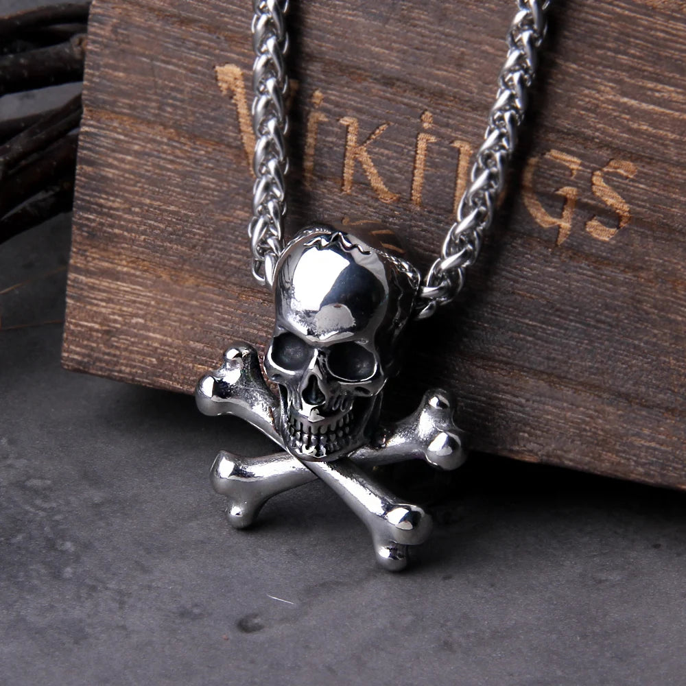 Punk style skull necklace with crossbones design