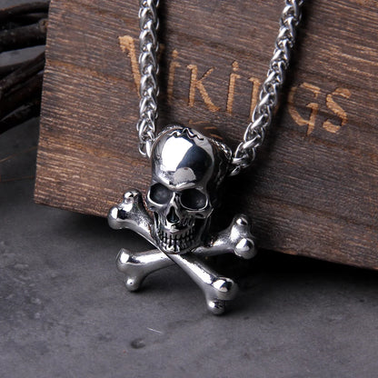 Punk style skull necklace with crossbones design