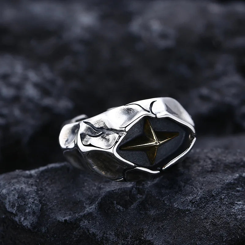 Punk style star ring stainless steel biker jewelry