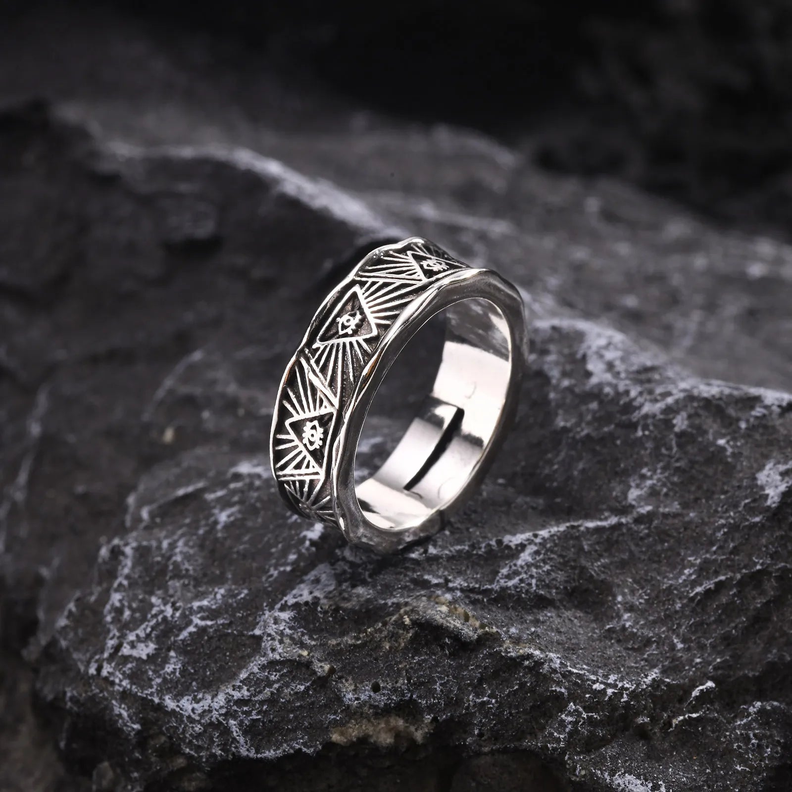 Eye of providence engraved ring stainless steel men band