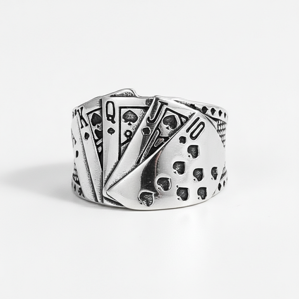 Royal flush poker ring stainless steel gambler ring for men