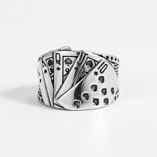 Royal flush poker ring stainless steel gambler ring for men