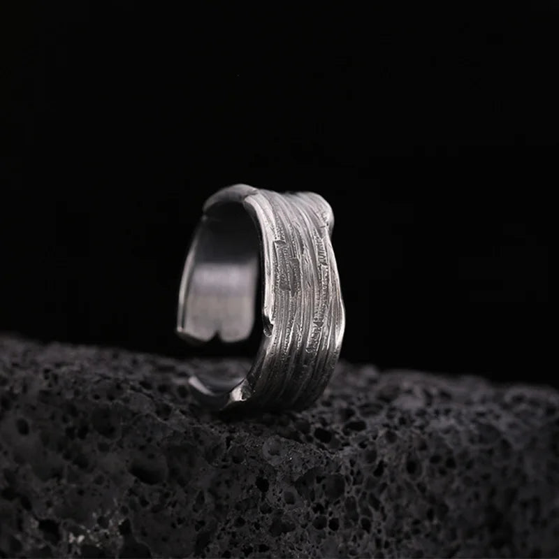 Rustic open band ring textured stainless steel jewelry