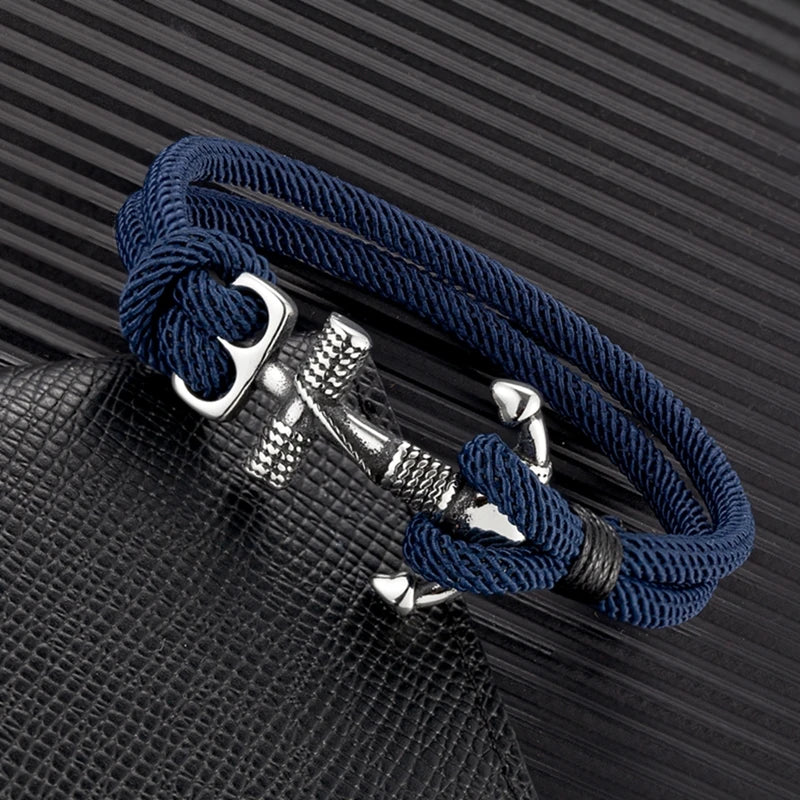 navy blue sailor anchor bracelet with stainless steel nautical clasp