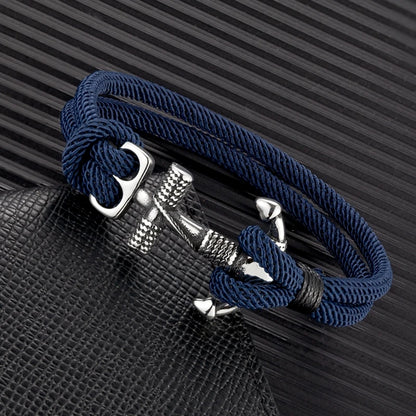 navy blue sailor anchor bracelet with stainless steel nautical clasp