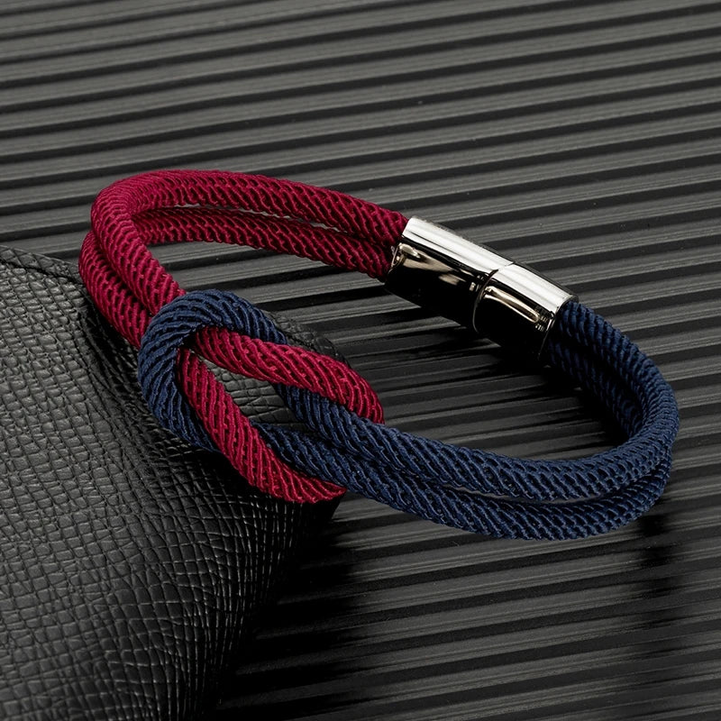 men's sailor knot bracelet with red and navy rope design