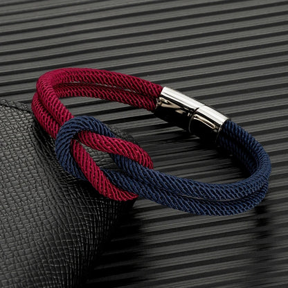men's sailor knot bracelet with red and navy rope design