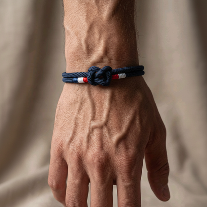 sailor knot rope bracelet with navy braided cord on wrist