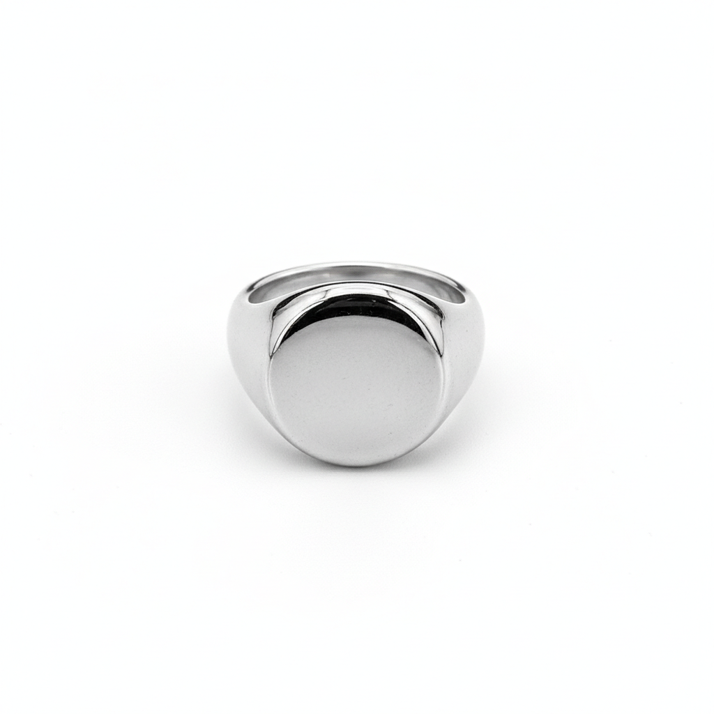silver oval signet ring for men polished stainless steel blank face