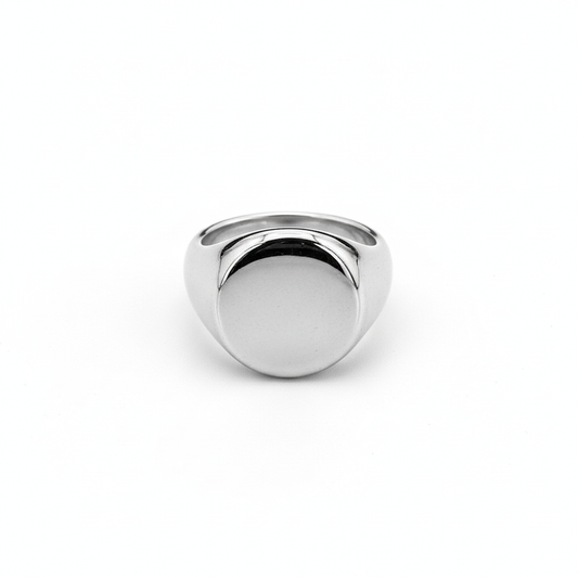 silver oval signet ring for men polished stainless steel blank face