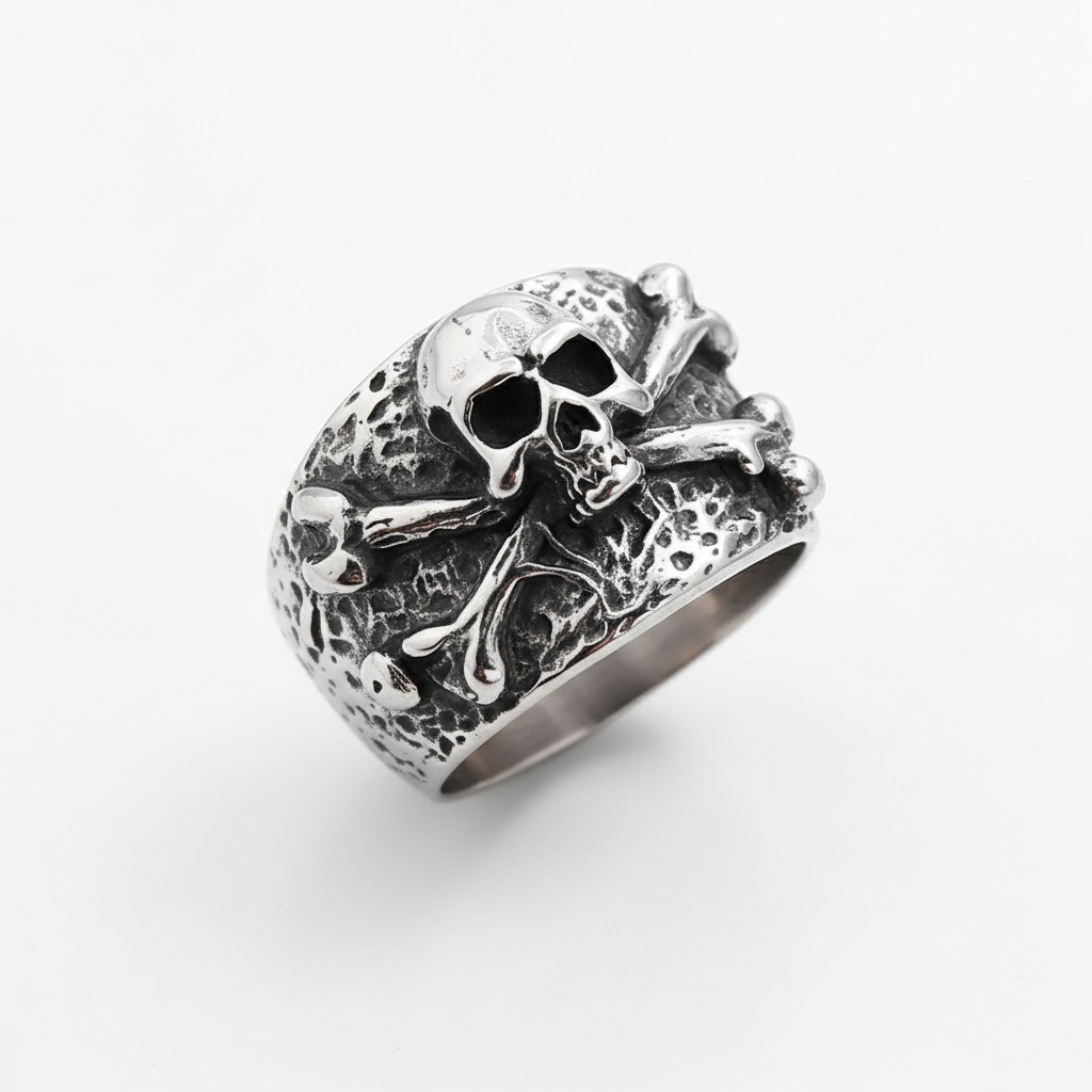 Skull crossbones ring stainless steel pirate biker ring