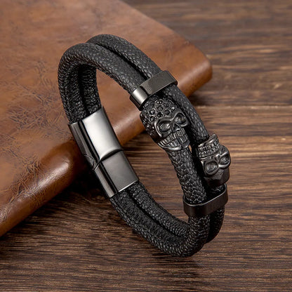 men's skull bracelet made with textured stingray leather