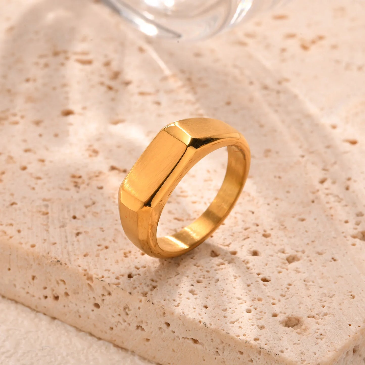 Sleek rectangular gold signet ring for men stainless steel jewelry