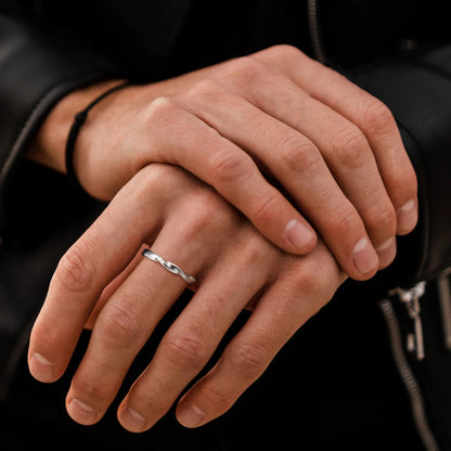 Sleek silver twisted ring minimalist stainless steel band