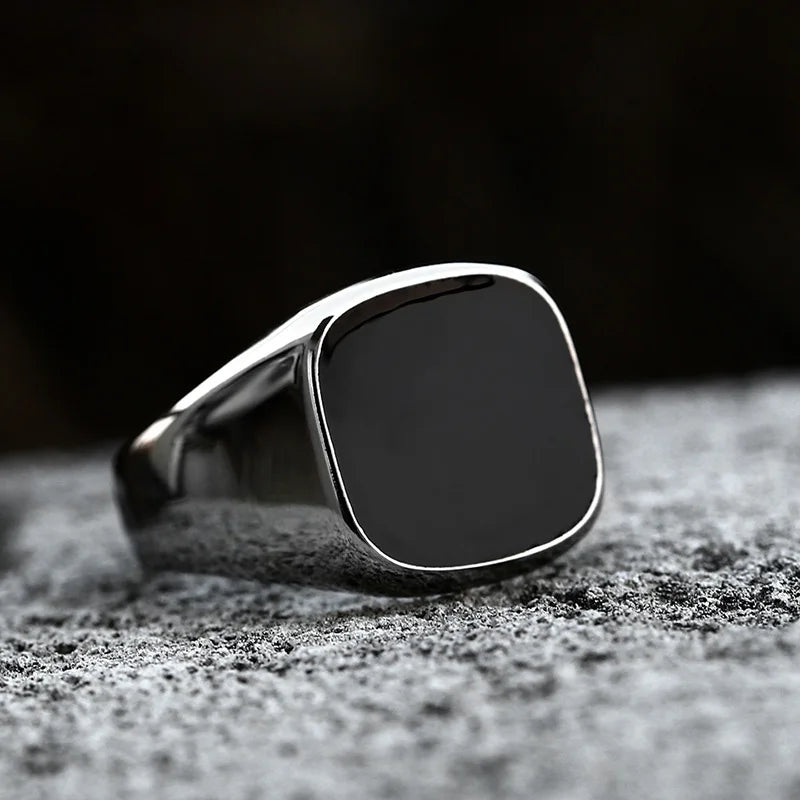 Square black onyx signet ring stainless steel men jewelry