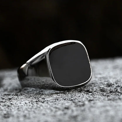 Square black onyx signet ring stainless steel men jewelry