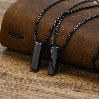 Vertical bar pendant necklace made from polished stainless steel