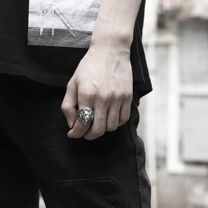Stainless steel lion head ring masculine animal jewelry