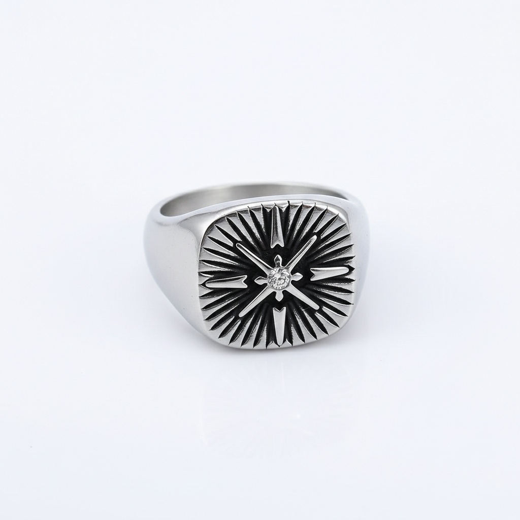 Sterling silver compass ring for men Nordic navigator symbol