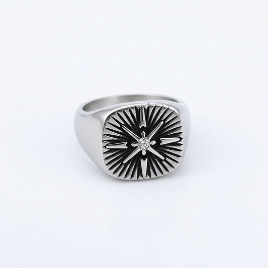 Sterling silver compass ring for men Nordic navigator symbol