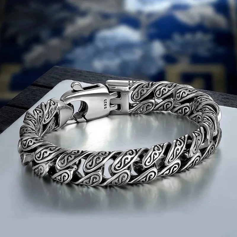 925 sterling silver engraved chain bracelet for men