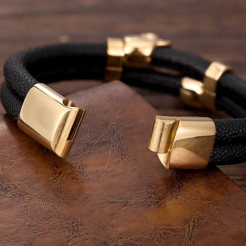stingray leather skull bracelet with golden stainless steel clasp