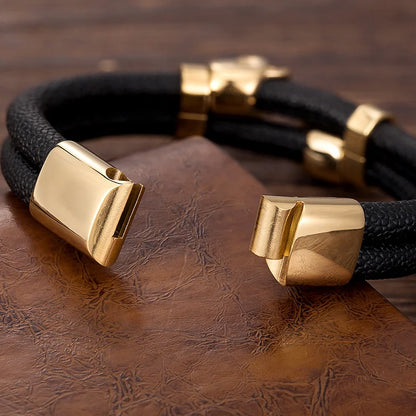 stingray leather skull bracelet with golden stainless steel clasp