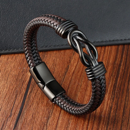 symbolic infinity leather bracelet men's stainless steel knot
