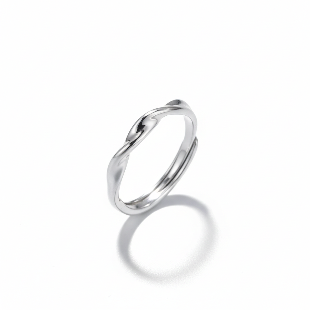 Minimalist thin twisted stainless steel ring polished twist band