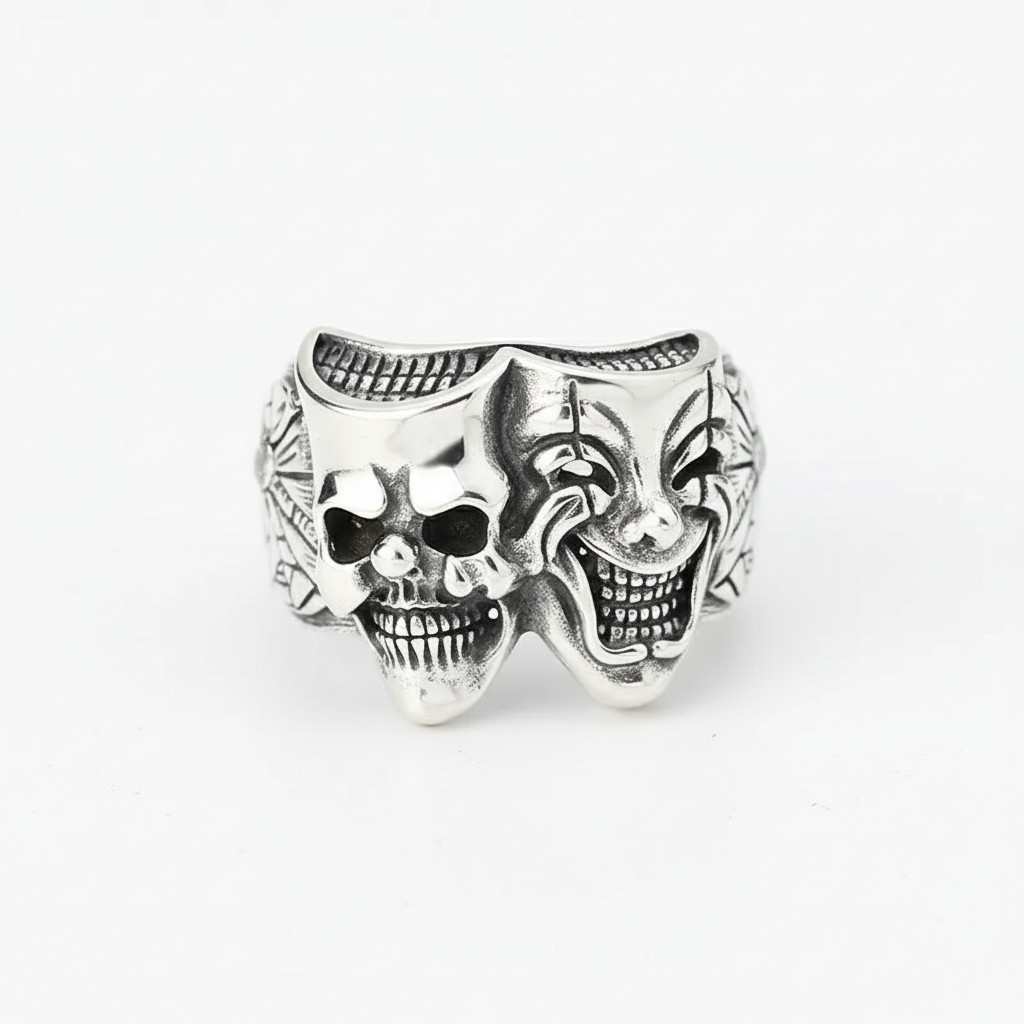 Two face skull mask ring stainless steel gothic statement jewelry