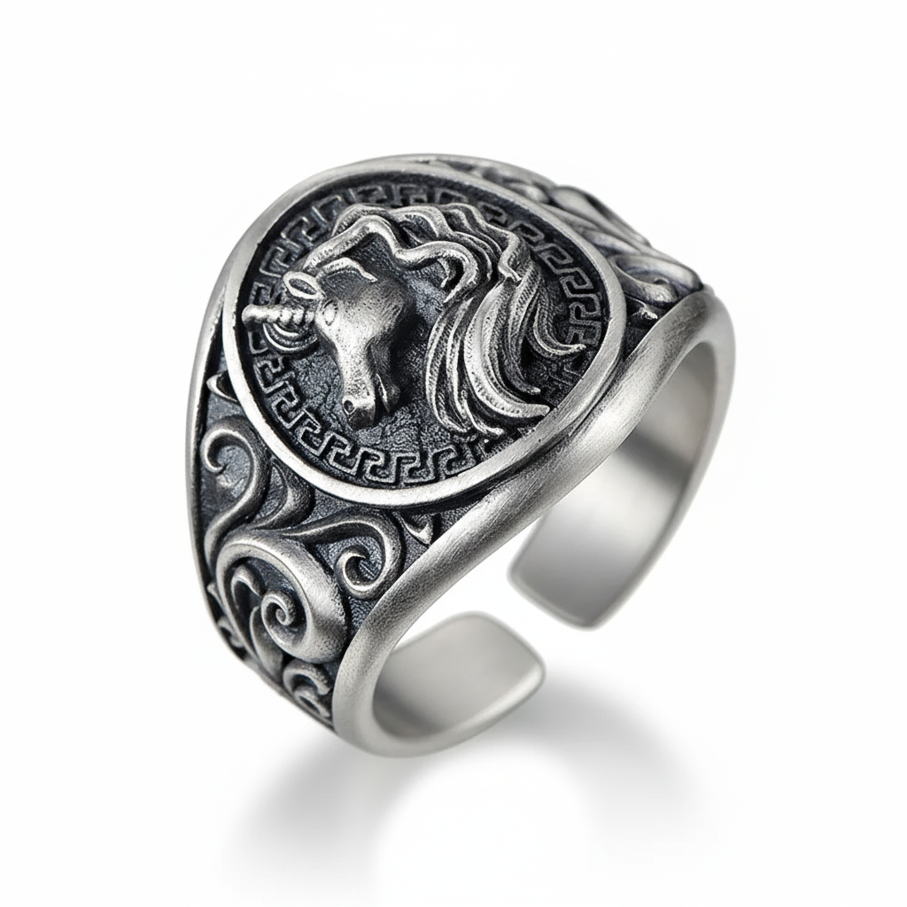 Unicorn head ring stainless steel mythical creature jewelry