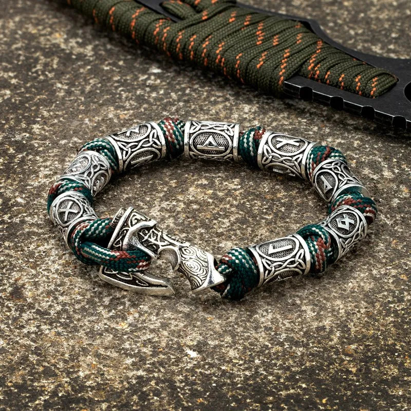 Viking axe rune bracelet Nordic style stainless steel bead jewelry
