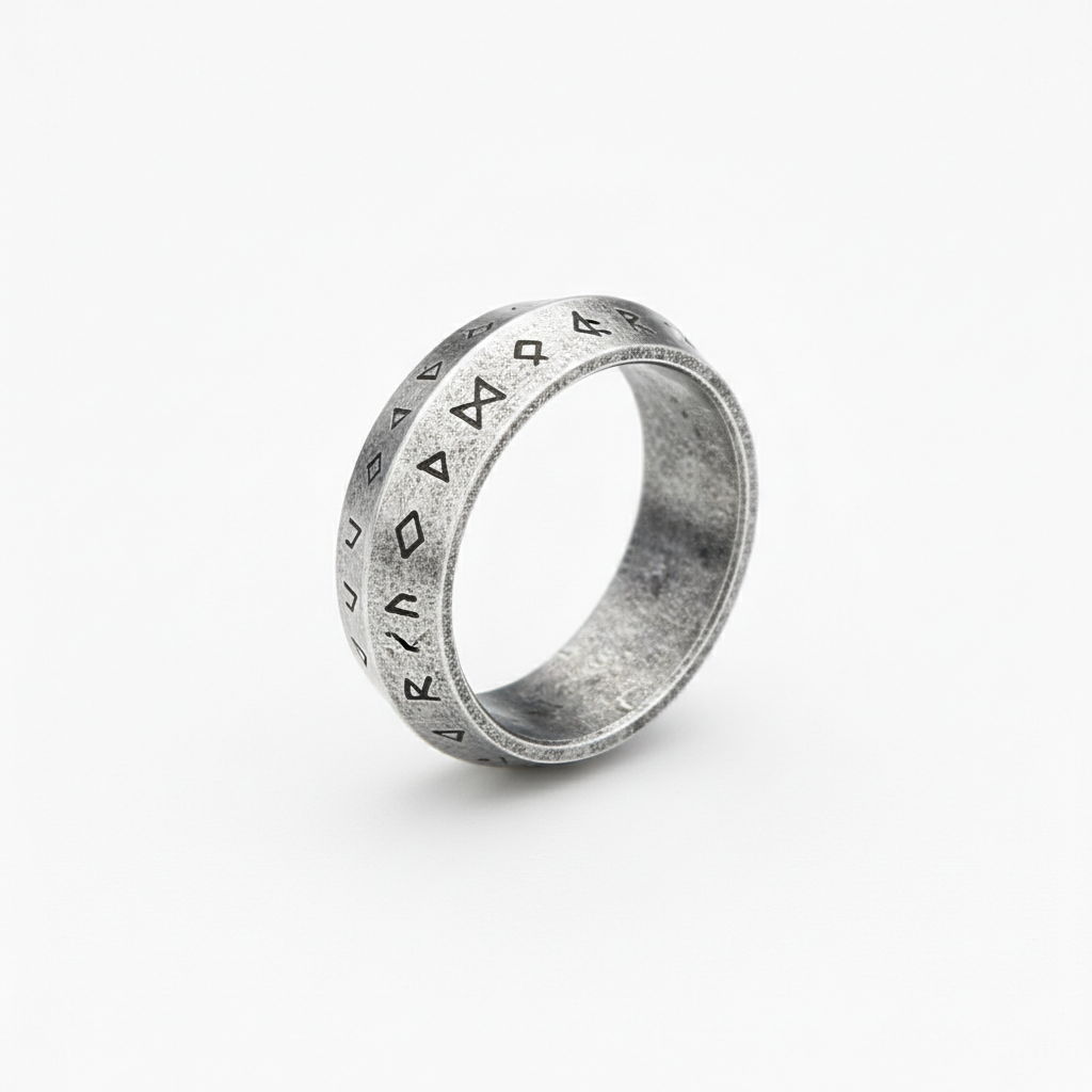 Viking futhark rune ring stainless steel Norse symbol band