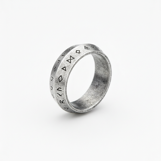 Viking futhark rune ring stainless steel Norse symbol band