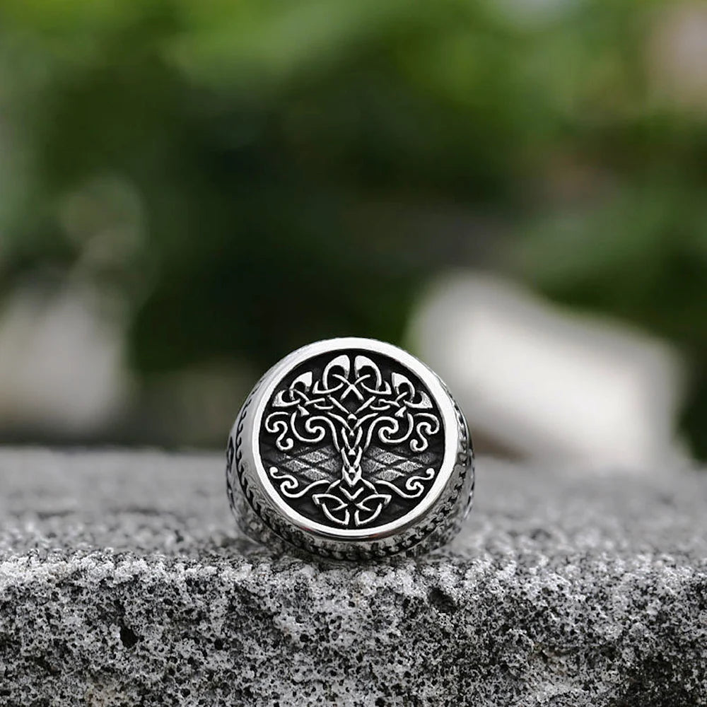 Viking knotwork ring stainless steel Norse mythology jewelry