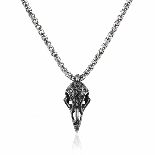Viking raven skull pendant necklace made from stainless steel