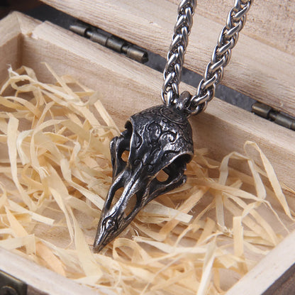 Viking style raven skull necklace with Nordic design