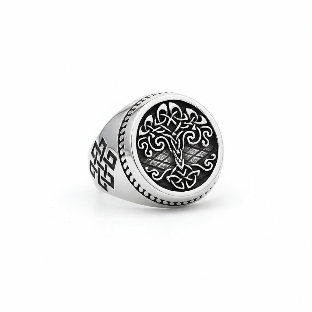 Viking tree of life ring stainless steel Yggdrasil signet ring
