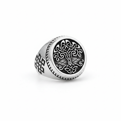 Viking tree of life ring stainless steel Yggdrasil signet ring