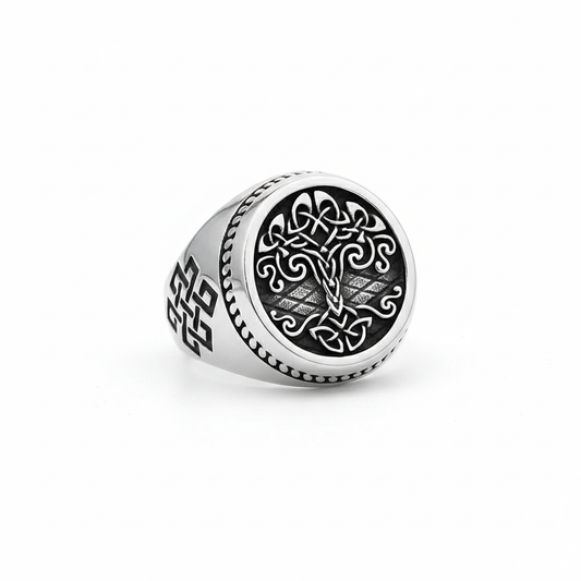 Viking tree of life ring stainless steel Yggdrasil signet ring