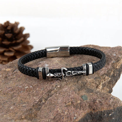 viking warrior leather bracelet with sword centerpiece