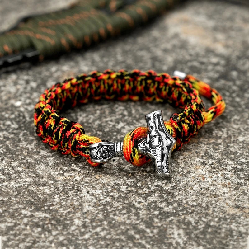 Colorful Viking warrior bracelet featuring Mjolnir Thor hammer symbol