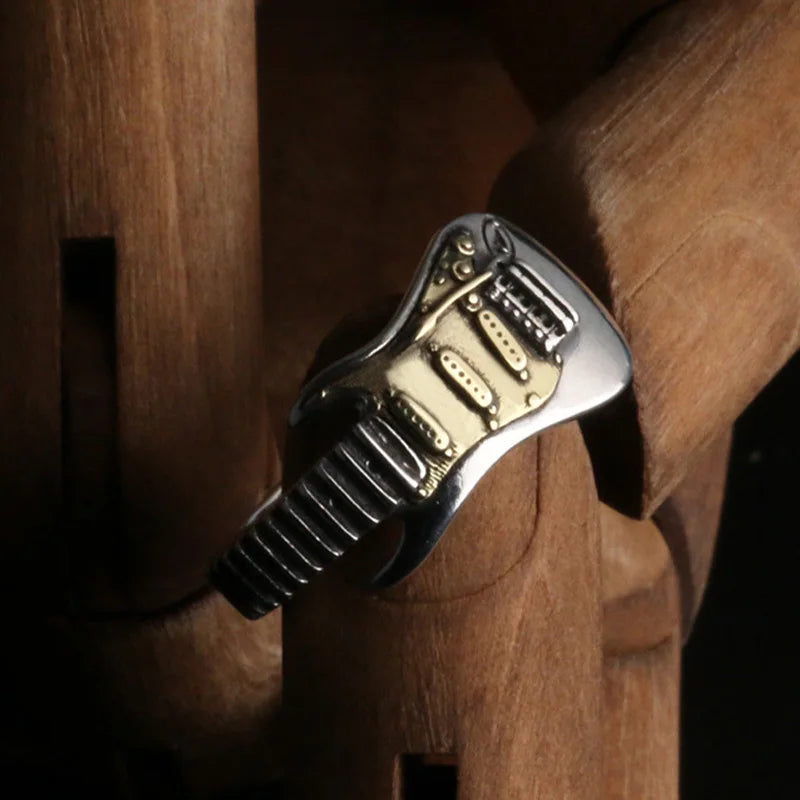 Vintage electric guitar ring stainless steel rock style jewelry