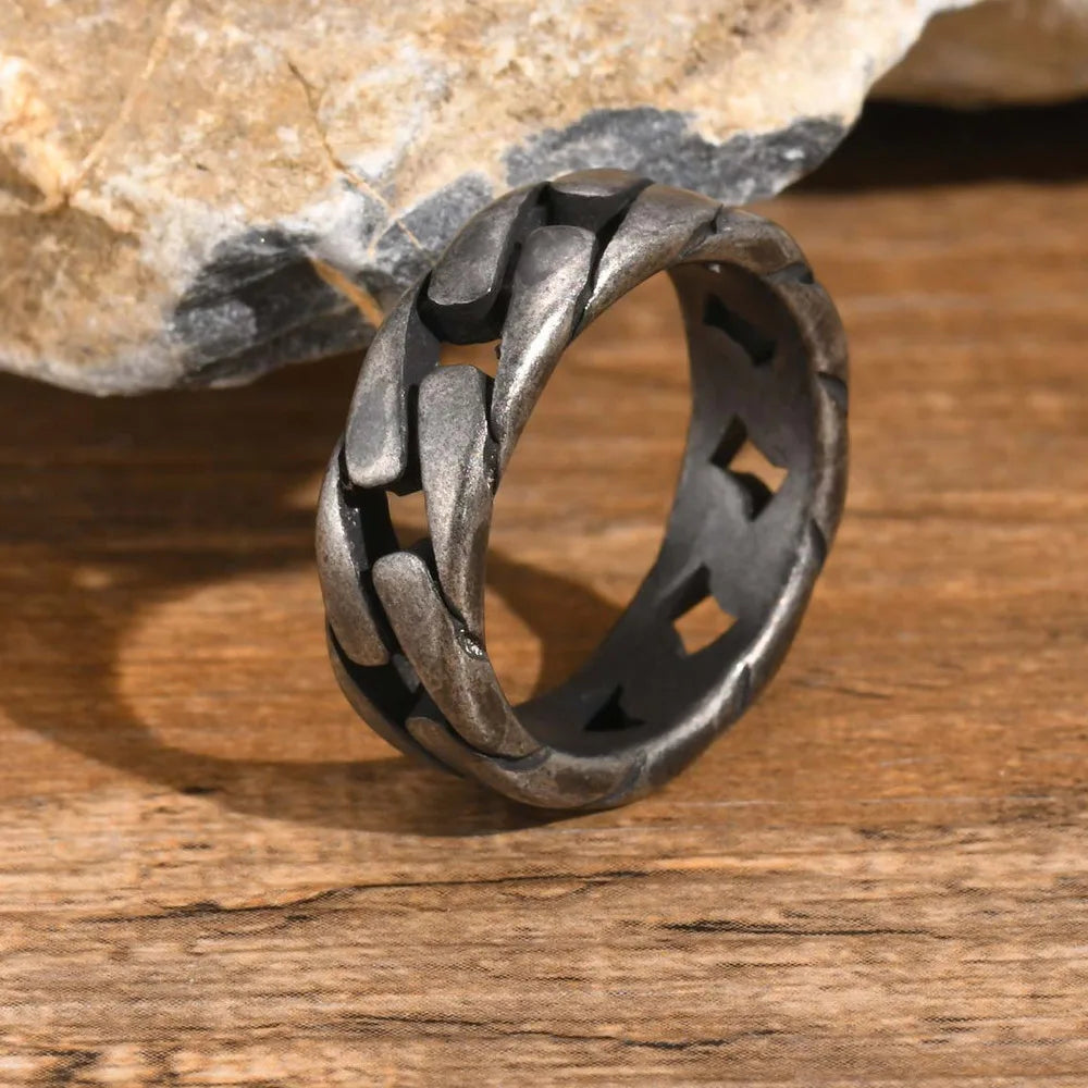 Vintage chain link ring stainless steel biker style band